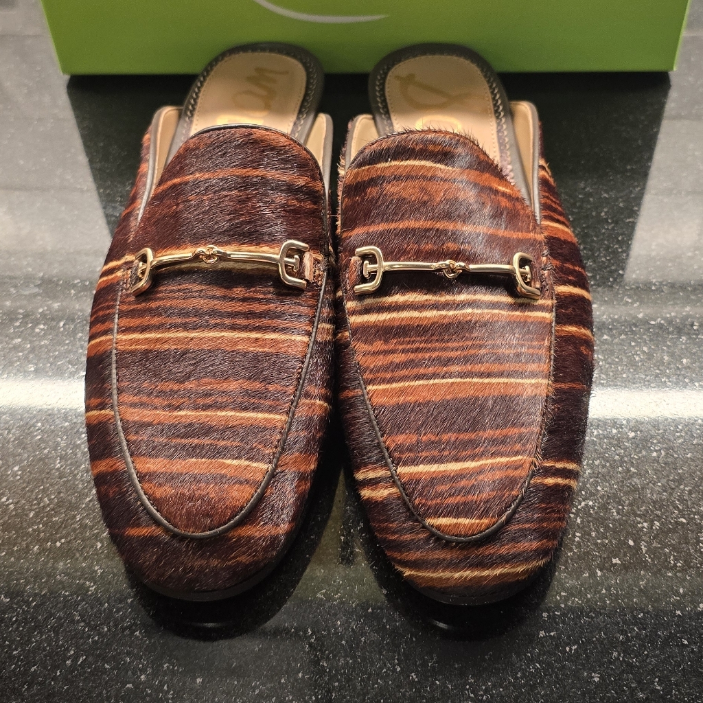 New Sam Edelman Striped Brown And Gold Loafers Women Size 7